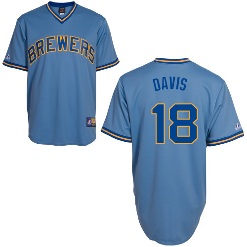 Khris Davis #18 mlb Jersey-Milwaukee Brewers Women's Authentic Blue Baseball Jersey